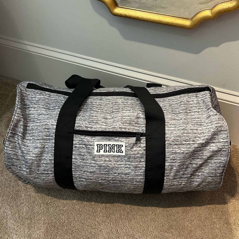 PINK Victoria's Secret Black and White Heather  Duffel Bag